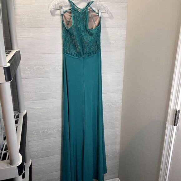 Womens Slitted Floral Sleeveless Halter Full-Length Formal‎ Pencil Dress - Picture 4 of 8